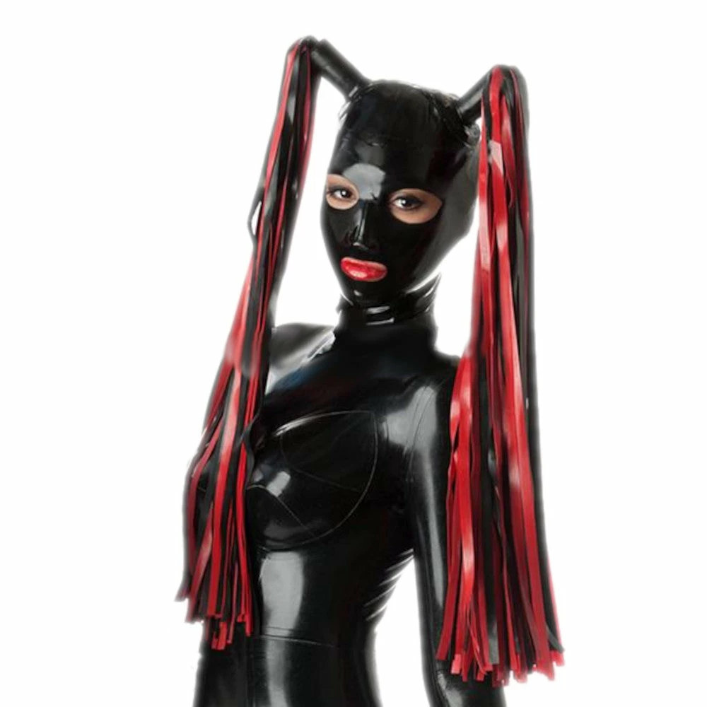 Latexfun Latex Clothing Twin Braided Black Fetish Hood 3 Latexfun Latex Clothing Twin Braided Black Fetish Hood