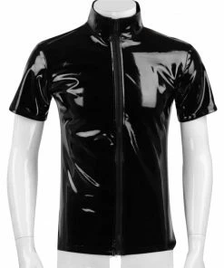 Laidtex Latex Clothing Black PVC Zippered Top