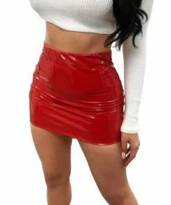 Laidtex Shiny Red Vinyl Skirt Latex Clothing