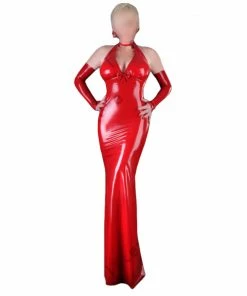 Latexfun Elegant Red Faux Leather Dress Latex Clothing