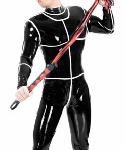 Latexfun White Striped Men's Latex Catsuit
