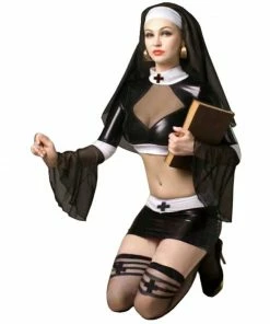 Laidtex Slutty Faux Leather Nun Costume