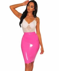 Laidtex Pink Vinyl Pencil Skirt