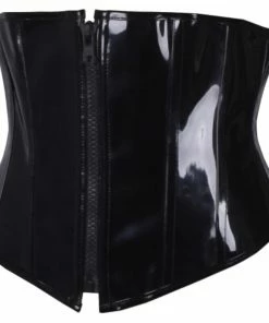 Laidtex Black Zipped PVC Underbust Corset Latex Clothing