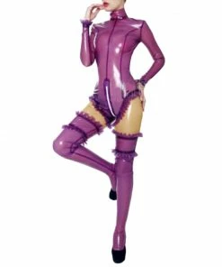 Laidtex Frilly And Fabulous Purple Latex Suit With Stockings Latex Clothing
