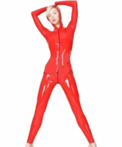 Latexfun Latex Clothing Vibrant Red Latex Jumpsuit