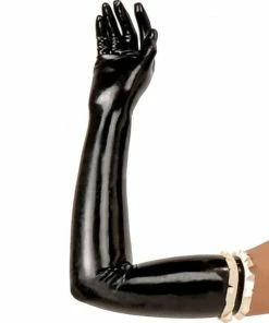 Latexfun Ruffled Long Black Latex Gloves