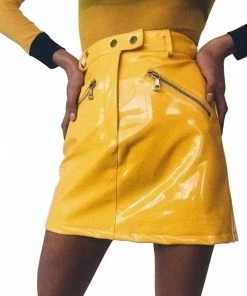 Laidtex Yellow Vinyl Skirt With Pockets
