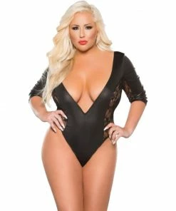 Laidtex Latex Clothing Plus Size Faux Leather Dominatrix Catsuit