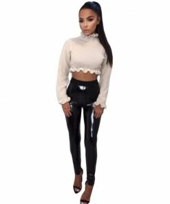 Laidtex Women's Black Wet Look Leggings