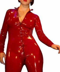 Latexfun Retro Red Rubber Catsuit Latex Clothing