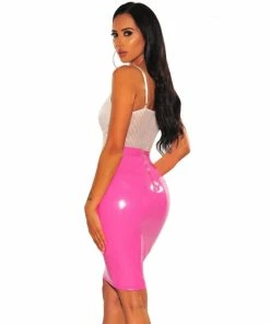Laidtex Pink Vinyl Pencil Skirt