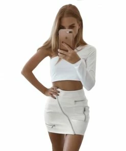 Laidtex White Vinyl Zipped Skirt