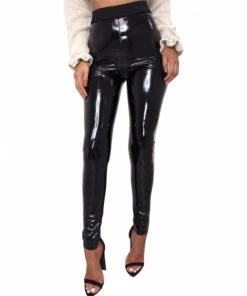 Laidtex Women's Black Wet Look Leggings