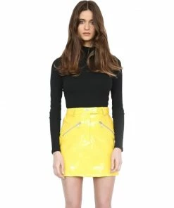 Laidtex Yellow Vinyl Skirt With Pockets