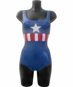 Latexfun Women's Captain America Bodysuit Costume Latex Clothing