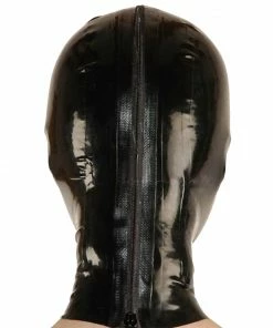 Laidtex Latex Clothing Red Trimmed Black Latex Bondage Mask