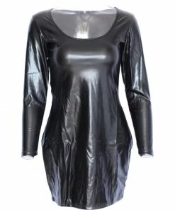 Latexfun Latex Clothing Sexy Long Sleeve Faux Leather Dress 7 Latexfun Latex Clothing Sexy Long Sleeve Faux Leather Dress