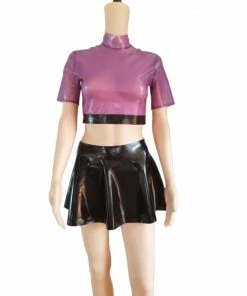 Laidtex Purple Top And Black Skirt Latex Outfit