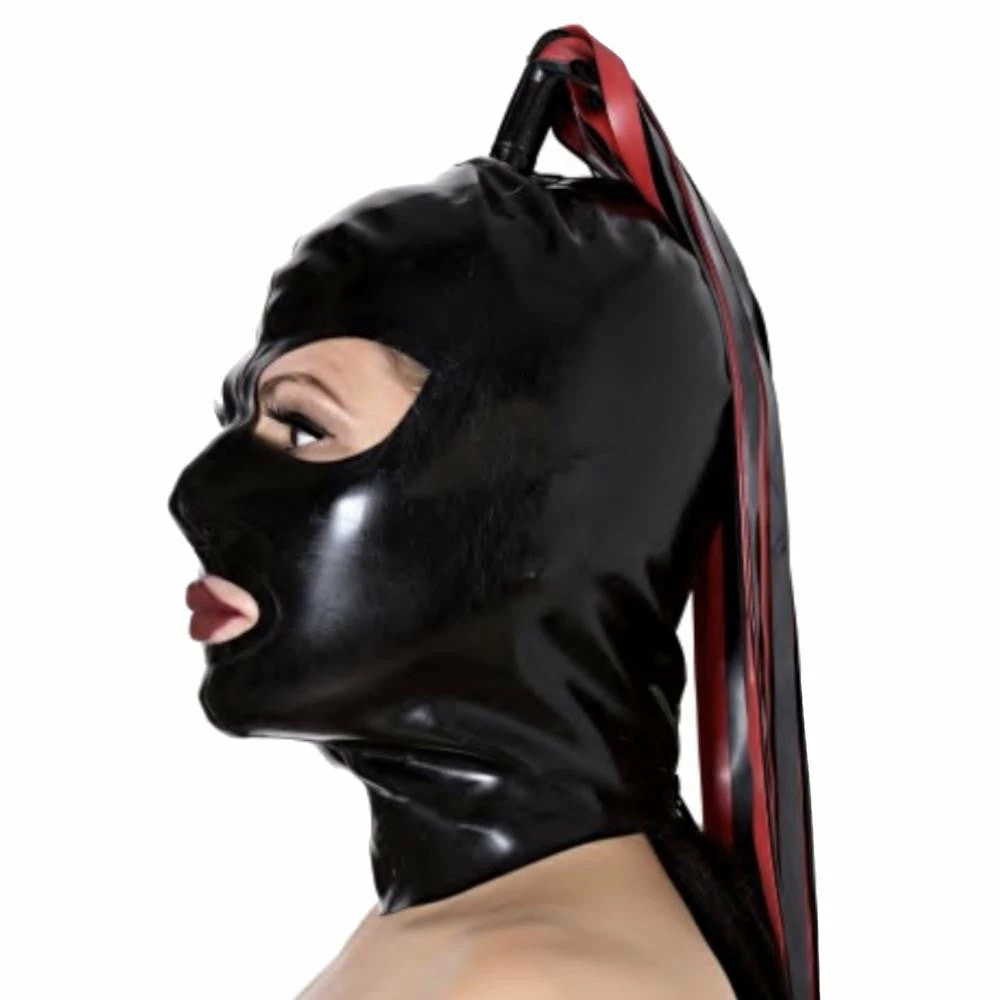 Laidtex Latex Clothing Latex Rubber Mask With Ponytail 5 Laidtex Latex Clothing Latex Rubber Mask With Ponytail