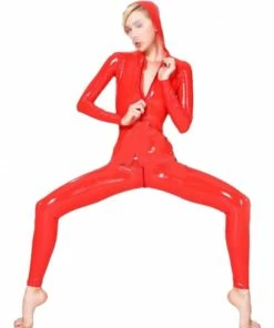 Latexfun Latex Clothing Vibrant Red Latex Jumpsuit