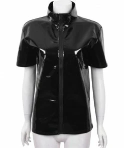 Laidtex Latex Clothing Black PVC Zippered Top