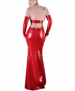 Latexfun Elegant Red Faux Leather Dress Latex Clothing