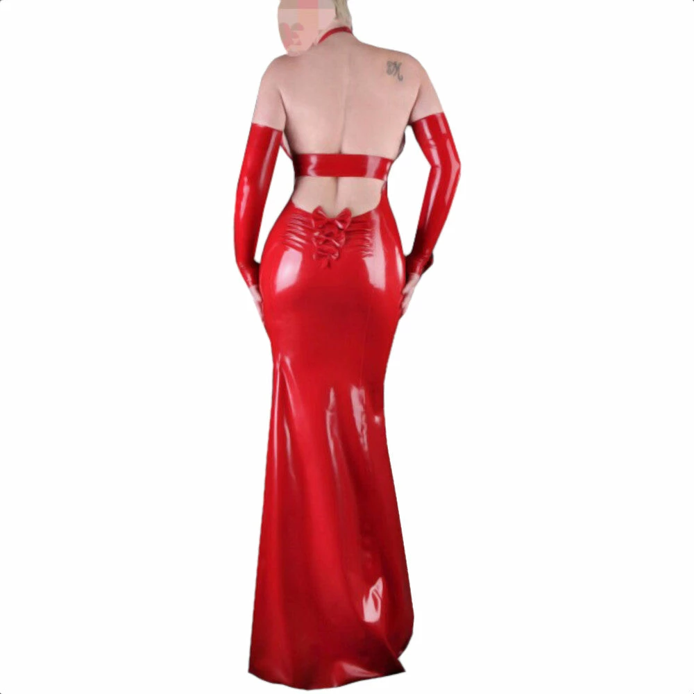 Latexfun Elegant Red Faux Leather Dress Latex Clothing 4 Latexfun Elegant Red Faux Leather Dress Latex Clothing