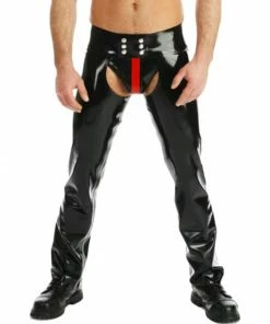 Laidtex Latex Clothing Black Open Crotch Latex Leggings