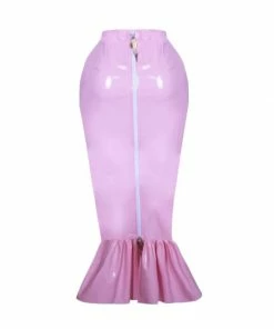 Laidtex Pink PVC Latex Fishtail Skirt Latex Clothing