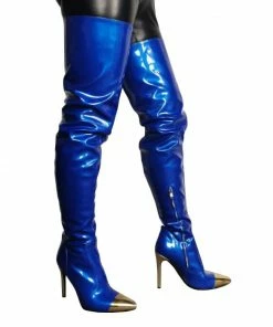 Laidtex Bold In Blue PVC Thigh Boots