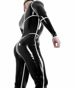 Latexfun White Striped Men's Latex Catsuit