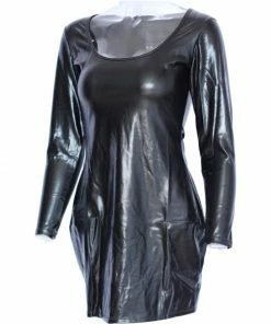 Latexfun Latex Clothing Sexy Long Sleeve Faux Leather Dress 8 Latexfun Latex Clothing Sexy Long Sleeve Faux Leather Dress