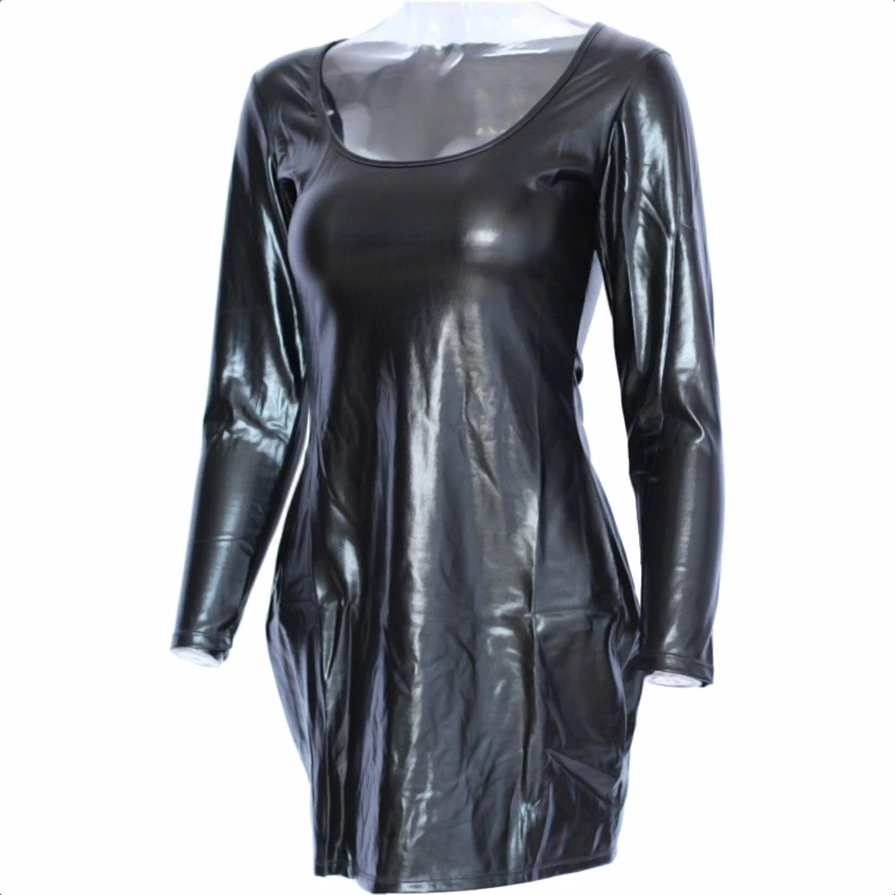 Latexfun Latex Clothing Sexy Long Sleeve Faux Leather Dress 5 Latexfun Latex Clothing Sexy Long Sleeve Faux Leather Dress
