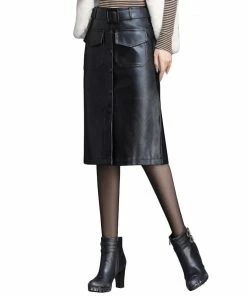 Laidtex Button Down PVC Leather Skirt