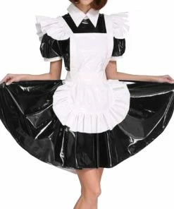 Laidtex White Aproned PVC Maid Dress 18 Laidtex White Aproned PVC Maid Dress