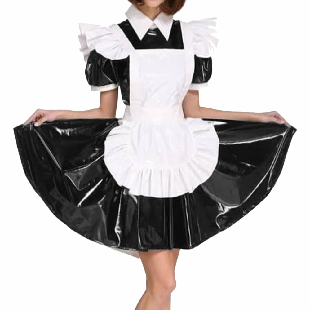 Laidtex White Aproned PVC Maid Dress 8 Laidtex White Aproned PVC Maid Dress