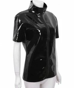 Laidtex Latex Clothing Black PVC Zippered Top