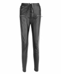 Laidtex Black Lace Up Women's Vinyl Pants Latex Clothing