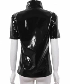 Laidtex Latex Clothing Black PVC Zippered Top