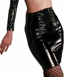 Laidtex Front Laced PVC Midi Skirt