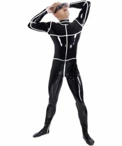 Latexfun White Striped Men's Latex Catsuit