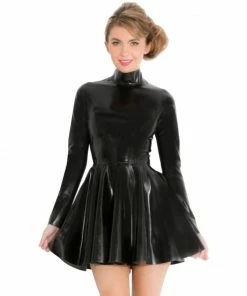 Laidtex Chic Long Sleeve Latex Dress Latex Clothing