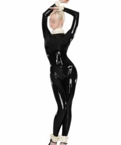 Latexfun Black Ruffled Latex Bodysuit Latex Clothing
