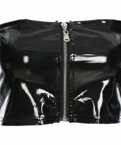 Laidtex Black Strapless Zippered Vinyl Bra Latex Clothing 10 Laidtex Black Strapless Zippered Vinyl Bra Latex Clothing