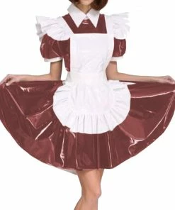 Laidtex White Aproned PVC Maid Dress 20 Laidtex White Aproned PVC Maid Dress