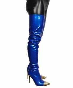 Laidtex Bold In Blue PVC Thigh Boots