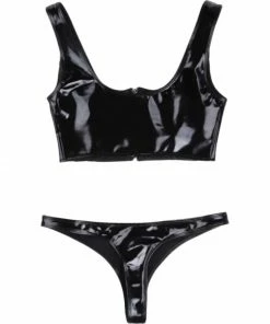 Laidtex Latex Clothing Shiny Black PVC Lingerie Set