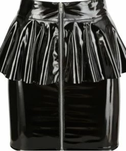 Laidtex Latex Clothing Black Vinyl Peplum Mini Skirt