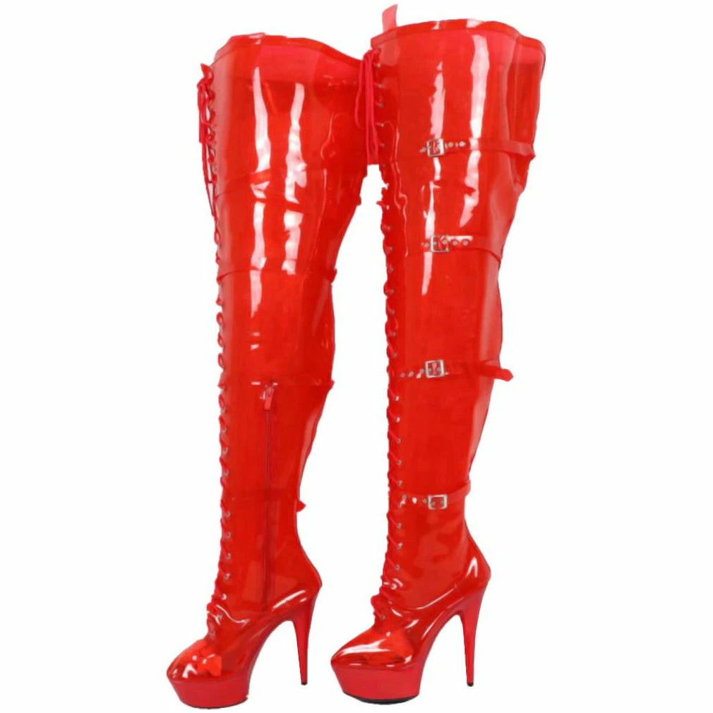 Laidtex Sassy See-Through Red PVC Boots Latex Clothing 3 Laidtex Sassy See-Through Red PVC Boots Latex Clothing
